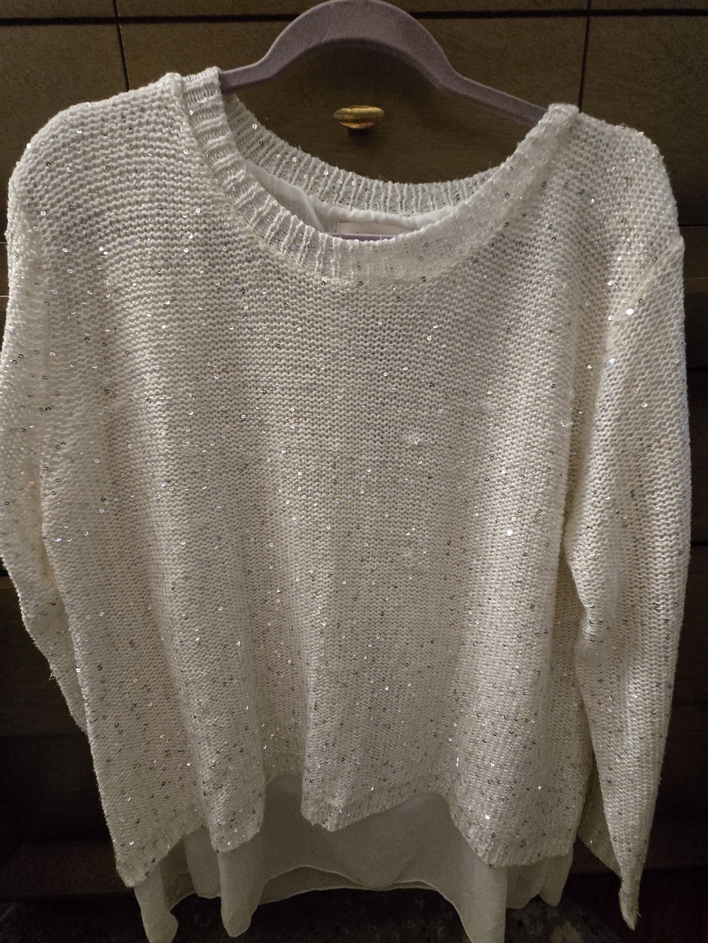 Women's Cream Sequin Knit Sweater
